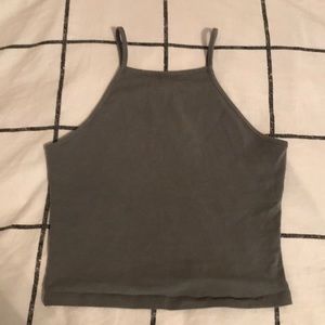 Charcoal grey halter top.